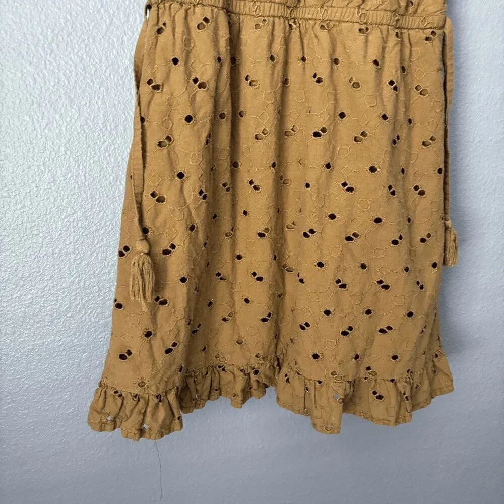 Nuon Women's Dress Brown Broderie Puff Sleeve Mini Short Sleeve Medium Tie Waist - Picture 3 of 7